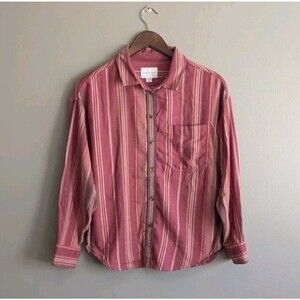 American Eagle Womens XS Red Striped Flannel Shirt Oversized AE Soft Top LS